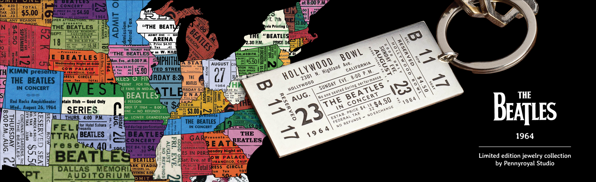 Pennyroyal unveils limited edition collection of ticket necklaces to commemorate the 60th anniversary of The Beatles' 1964 US Tour