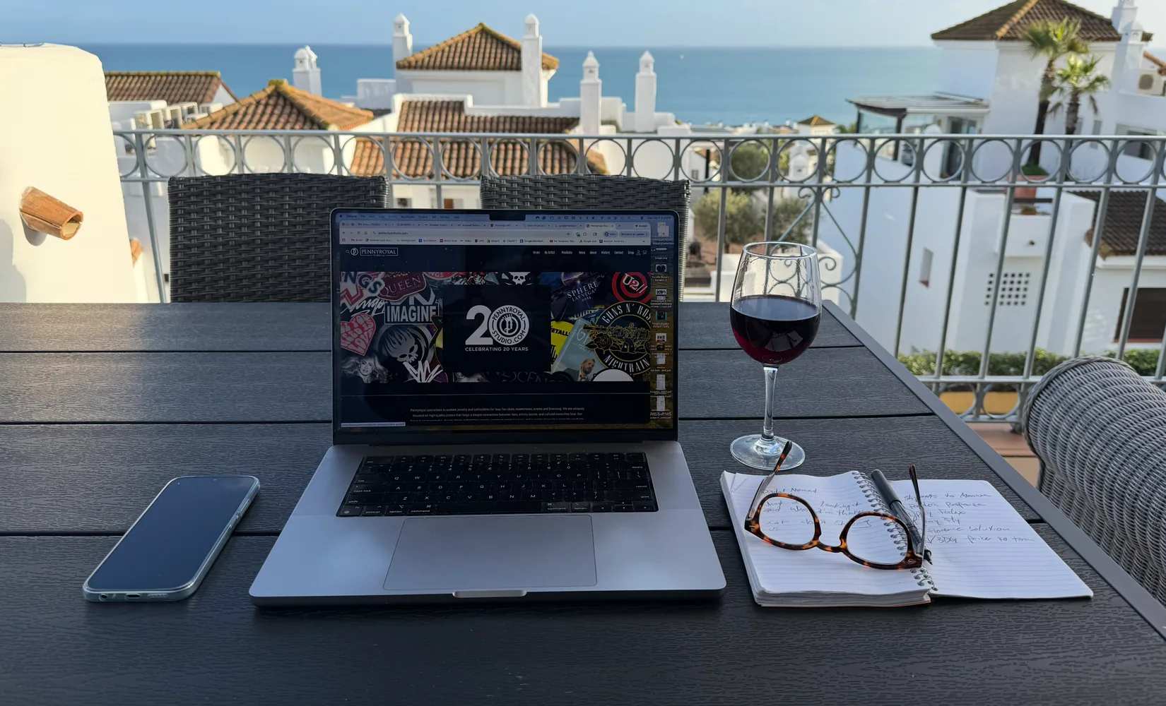Working from a terrace above the Mediterranean in Southern Spain