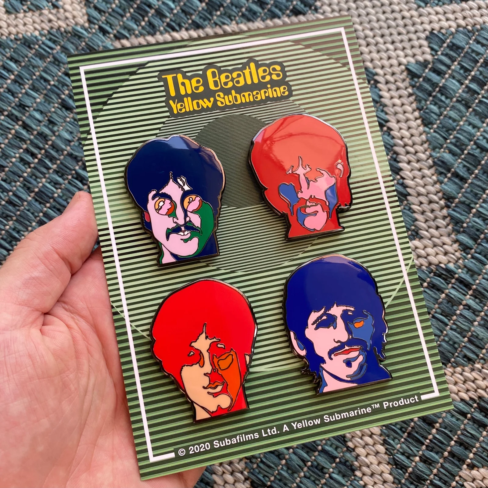 The Beatles Yellow Submarine portrait pin set on its printed card